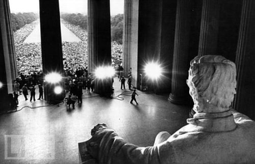 savingpaper:  A view of the 1963 March on Washington from inside the Lincoln Memorial, looking out o