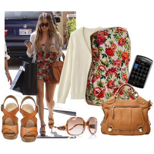 fashionfever:  Items in this set: Pure Cashmere Cardigan, 70 GBPKimchi Blue Floral Jumper, ฮAmazon.com: Jessica Simpson Women’s Clonise Platform Sandal: Jessica…, ุRi2K Large Grab Satchel Handbag, Tan, 120 GBPBalenciaga Oversized square-frame