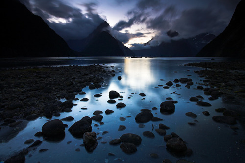 Darkness descends over Milford Sound, Fiordland, South Island, New Zealand © Adam Burton