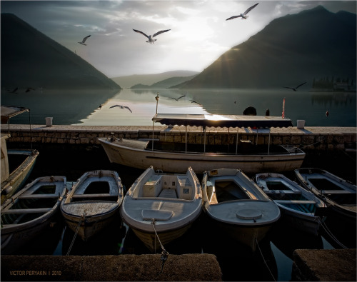 Boats in Kotor, Yugoslavia by Victor Peryakin