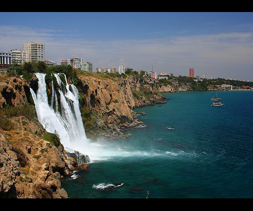 nuttboxx:  KarpuzkaldÄ±ran Waterfalls (via canmom ( very busy )) Düden Waterfalls are a group of waterfalls in the province of Antalya, Turkey. The waterfall, formed by the Düden River (one of the major rivers in southern Anatolia), is located 12 km