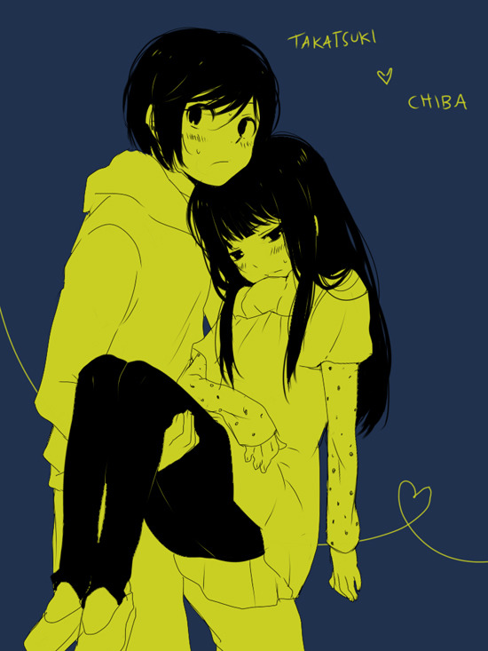 yangoku:  akiller:  2girls androgynous black hair blush carrying chiba saori heart