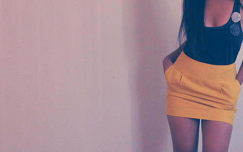 fashionfever:  Hollister navy flower tank Forever 21 yellow linen high-waisted skirt 