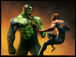 venji:  absentimental:  guik:  Venom-Hulk hybrid VS Spiderman by Randis  Beyond epic.  