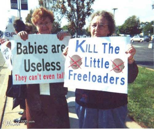 thefreedomshits:  ladyatheist:  famous-flowerofmanhattan:  thequeenoflessthanthrees:  they can’t even talk  (via mpiedlourde) HURRR  I laughed way too hard at this. lol   my kinda ladies :) i always say “kill the little fuckers” but ya know.