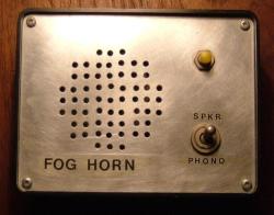 synthporno: Fog Horn: My very first DIY project, built by my dad. The PCB came from a magazine, probably in 1980. The battery was replaced a few years ago. I designed the one mod: the line output on the side and the speaker/phono switch. The rest was