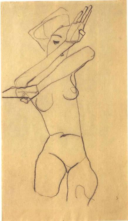 youbetterrunforcover: egonschiele: Seated female nude with raised arms Sitzender weiblicher Akt mit 