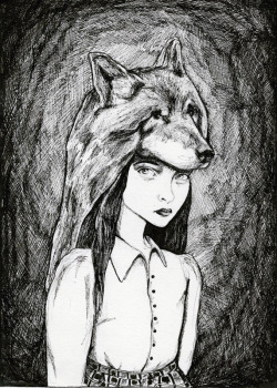 pinpricks:  Mirabella (St. Lucy’s Home for Girls Raised by Wolves), 5”x7”, ink I’d love to draw the other wolf girls and make a little yearbook page for them.   Oh!