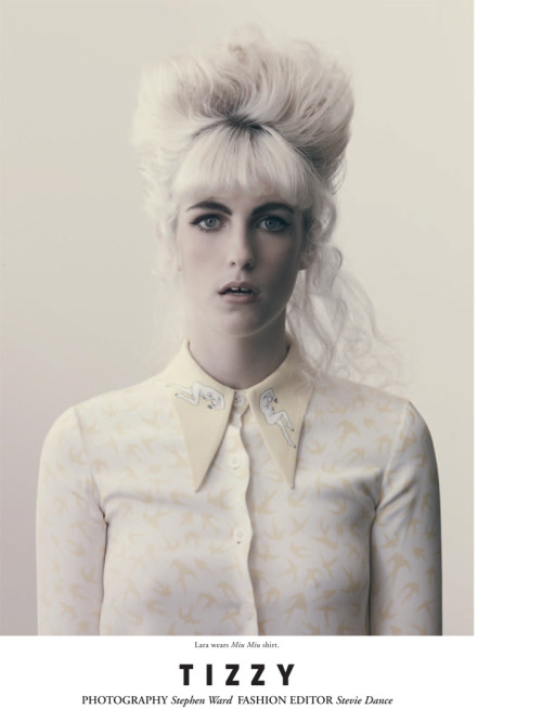 fashionsofthetimes:  calivintage:  lara & eve by stephen ward in tizzy for russh april/may 2010  White Blond+ Miu Miu is SO NOW! 
