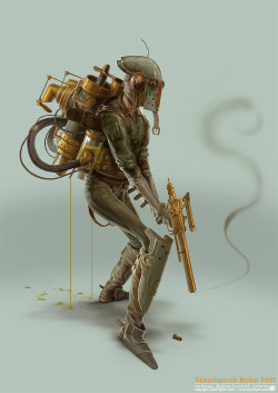 Steampunk versions of Boba Fett, Princess Leia and Master Yoda by Björn Hurri