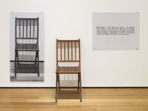 arthistoryx:
“ One and Three Chairs, 1965
Joseph Kosuth
The Museum of Modern Art, MoMA Highlights,  New York: The Museum of Modern Art, revised 2004, originally published 1999, p. 257 A chair sits alongside a photograph of a chair and a dictionary...