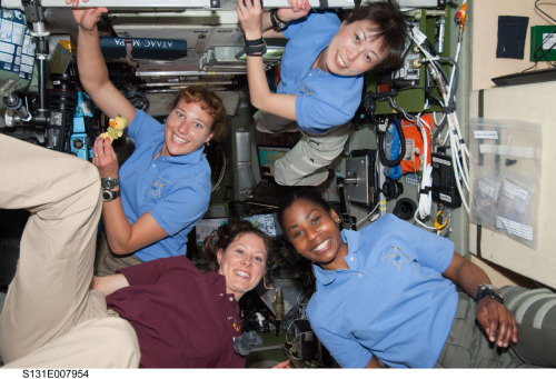 via spaceflight.nasa.gov Four women in space! From top, clockwise: Naoko Yamazaki, Stephanie Wilson,