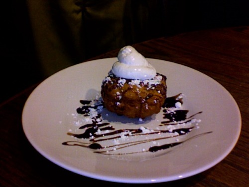 The Oreo Cakester Pancake Breakfast
An Oreo Cakester dipped in pancake batter and deep fried, covered in chocolate syrup, powdered sugar and topped with a melted marshmallow.
(submitted by Alex Pritchett)