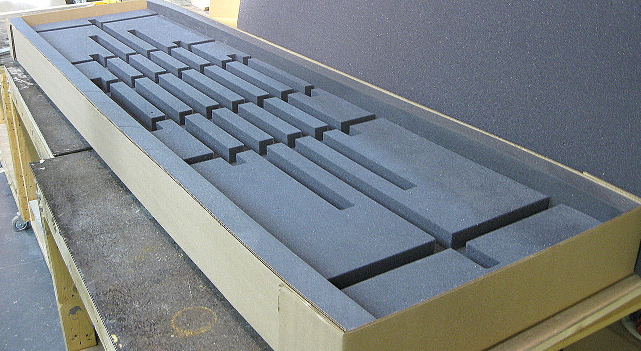 Custom packing to contain fluorescent light components of a Dan Flavin sculpture.