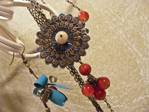 Teal Lantern Necklace + Earrings