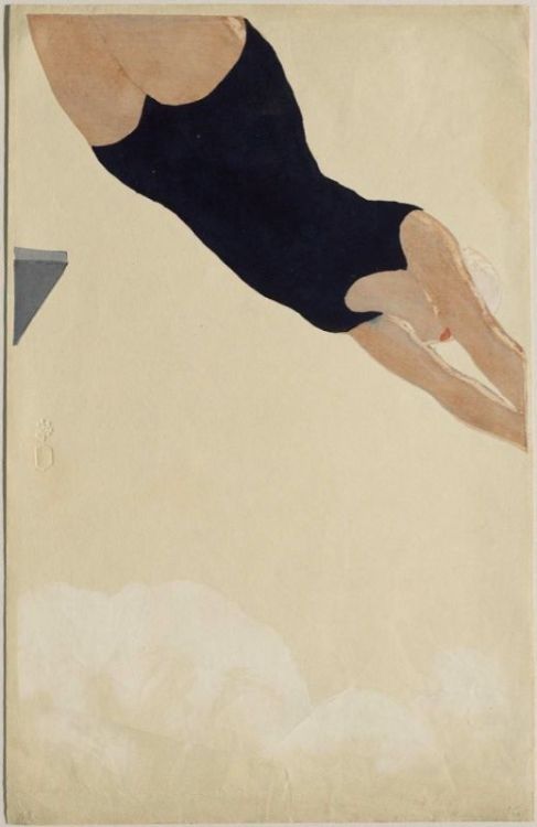 glitterrain:  mudwerks:  artdecoblog:  lavingtaineduvingtieme:  loverofbeauty:  Onchi Kôshirô,  Diving, 1932,    (via mfa.org)  (via theshipthatflew)   