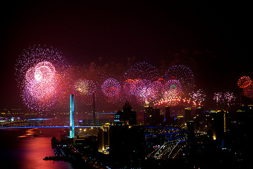 Expo 2010 opening fireworks (by gummibsen)