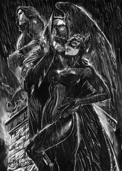 blowain:  fumettidccomics:  timetravelandrocketpoweredapes:  pigtailsandcombatboots:  Hella #SST. And an incredible drawing on top of that. batman catwoman by *nebezial  It’s always better in the rain with your masks on.      Love Rain.