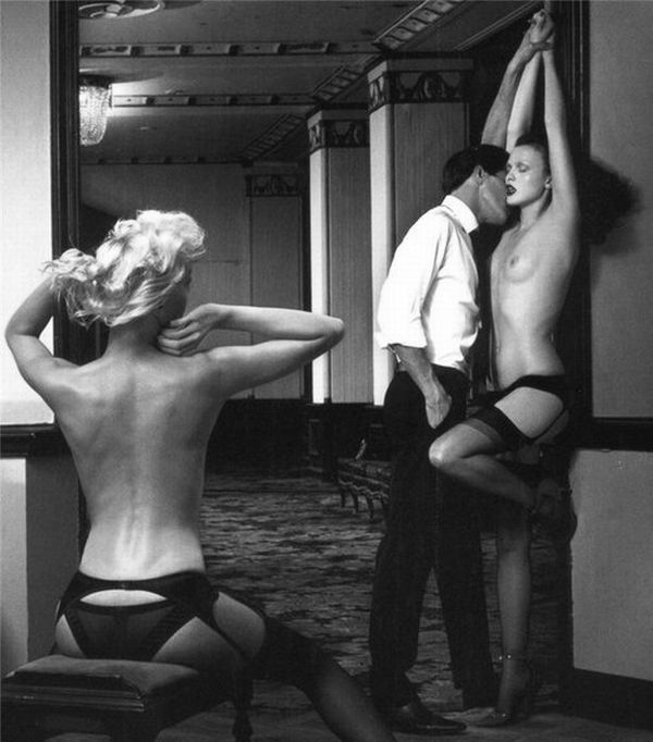 The exhibitionism, the voyeur, the hallway, the attire and restrained hands&hellip;..this