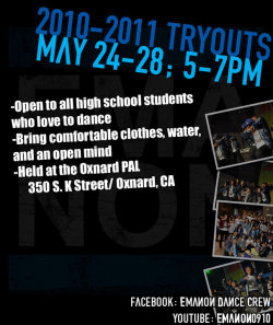Come Try Out for Emanon!!!ALL high school students are welcome!Bring a positive attitude, open mind, and the desire to grow as a dancer!no experience needed!! question? don&rsquo;t hesitate to ask! 