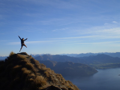 meee on top of mt roy wanaka nz, start of summer