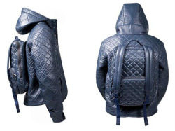 fyeahstrangefinds:  Quilted jacket featuring the unique two sizes of quilt. Detachable rucksack, zipped to the back. submitted by: booyoucharlene 