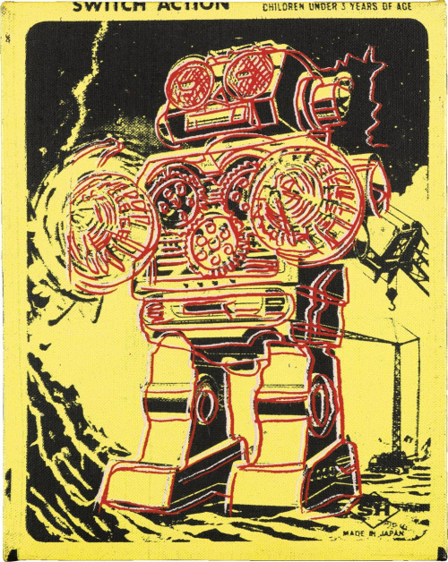 Robot acrylic & silkscreen ink on canvas by Andy Warhol from Toy series, 1983