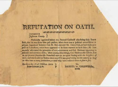 REFUTATION ON OATHGEORGIA.Jefferson CountyPersonally appeared before me, Samuel Caldwell who being d