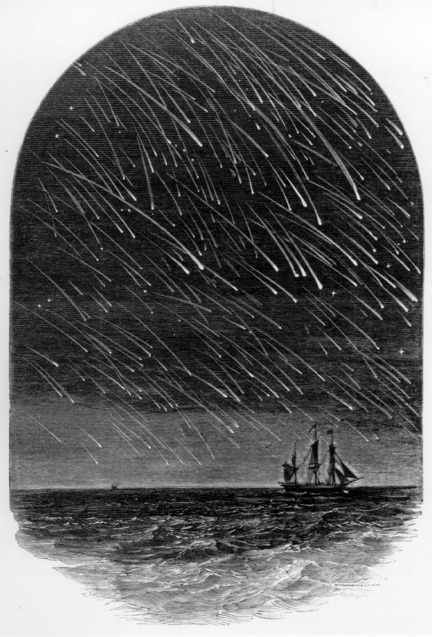 keepyourpebbles:
“ontheborderland:
“ “In November 1799 this meteor shower was observed at full moon off the coast of Florida by Andrew Ellicott. He wrote: In every instant the meteors were as numerous as the stars. The storm of the Leonids of 1799...