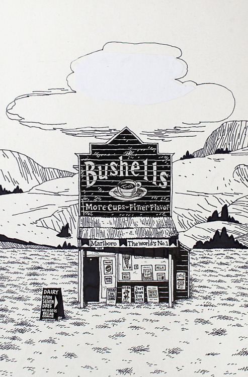 Bushells Dairy ink on paper by Dylan Horrocks, 1990