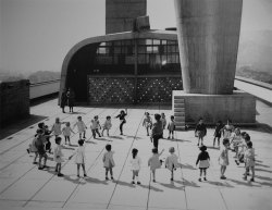 rooftop garden of Unité d'habitation, Cité Radieuse, Marseille architect: Stalin Le Corbusierphoto by René Burri, 1959