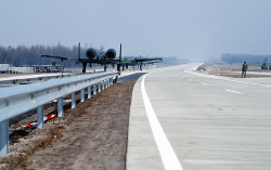 A-10 Thunderbolt II taking off from Bundesautobahn