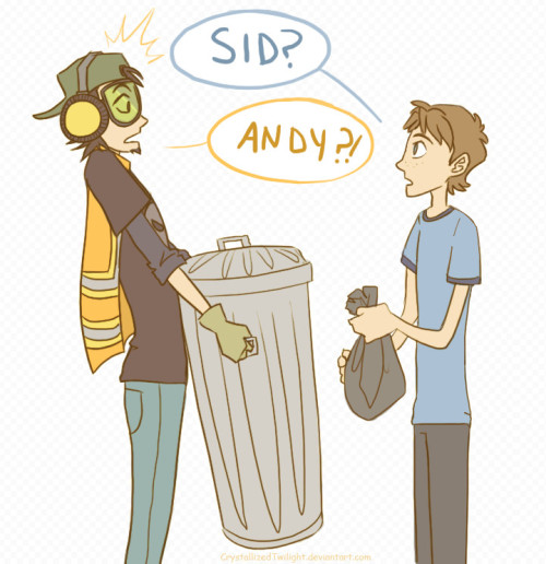 seatalia:   bestnationever:   pochii:   kittyschrunder:   adori:   (via alumina)   OMFGGASDGADFGADFGDGATHISTHITHISTHIS   OH MY GOD SID YOU’RE SEXY       I THINK IT’S ADORBS THAT SID BECAME A GARBAGEMAN AND ANDY IS ALL FUNCTIONING AND STUFF.