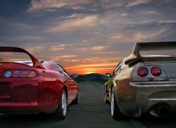 motoriginal:  Toyota Supra vs. Nissan Skyline race to the horizon 