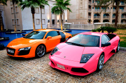 stevenasty:  wasskudsteph:  josephperlado:(via bluntsboozebitches, kittygetaclue)  Audi R8 &amp; Lambo! &lt;3 