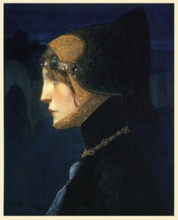 cavetocanvas:  veinte9:  corcordium:   Head of Lady in Medieval Costume (1900) by Lucien Victor Guirand de Scévola (French, 1871 - 1950)  [via: zasu]    