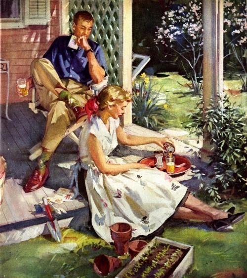 the-art-of-romance:Garden Sunshine - John Gannam. Vintage Beer ad.