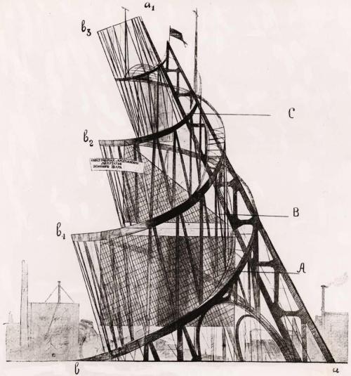 Vladimir Tatlin, Monument to the Third International, Russian Constructivism, 1917
“Tatlin's Constructivist tower was to be built from industrial materials: iron, glass and steel. In materials, shape, and function, it was envisaged as a towering...