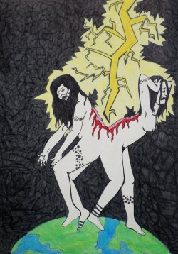 fuckyeahmoleskines:  Inspired by the song “The Origin of Love” from Hedwig and the Lonely Inch. In the beginning, humans had four legs, four arms, and two faces. But the gods grew afraid, and Zeus used his lightning to split us into halves. Now we