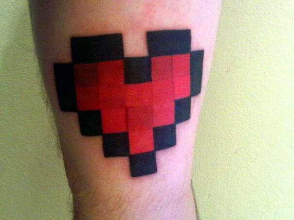 my first tattoo. a pixelated heart. done by nick at electric city tattoo, scranton, pa.