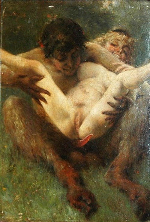 gh2u:  ratak-monodosico:  Pál Szinyei Merse. (Hungary. 1845-1920) Faun and Nymph. Via Napi Élet  