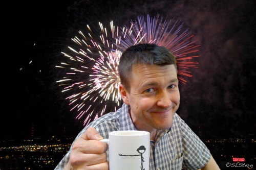 I was inspired by Margaret Anderson Kelliher’s Photo taken “from Mayor R.T. Rybak’s Aquatennial Fireworks event held at the Carlyle last night!” (Saw it posted over at s4xton’s tumblr)
I told my friend Corey that it would be cool to Photoshop myself...