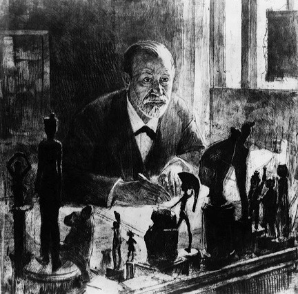 Max Pollak, Sigmund Freud à son bureau, 19 Bergrasse à Vienne, The Freud Museum, 1914, via www.rfi.fr