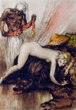 marquisemsp:  eroticpictures:  msbehavoyeur:  Bearskin Encounter by Louis Icart  c.1935   