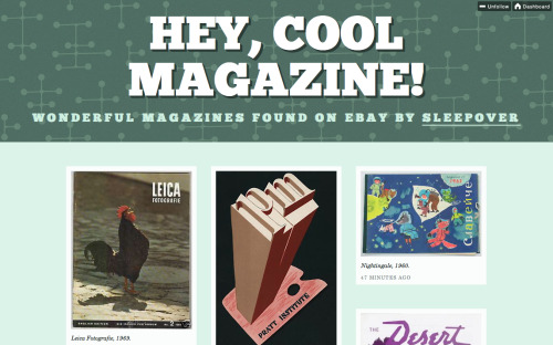 We started a Tumblr for nifty magazines found on eBay. It’s called Hey, Cool Magazine! and you should check it out.