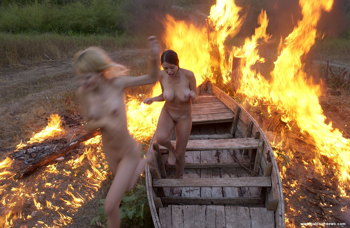 Nude woman on fire