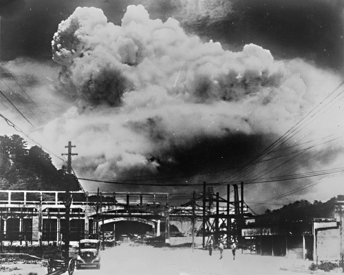 Kawanami Shipyard, August 9, 1945, 11:02 am 5 miles away, city & people of Nagasaki shifting into light & sound.Photo by Hiromichi Matsuda