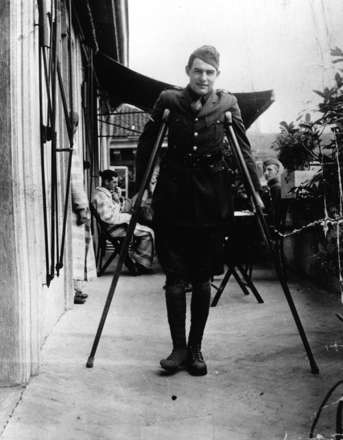 Ernest Hemingway, American Red Cross volunteer, recuperates from wounds in Milan, Italy, Septem