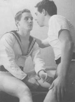 (via gygmusic, purelyvintagegay)  Vintage sailor helping a buddy.