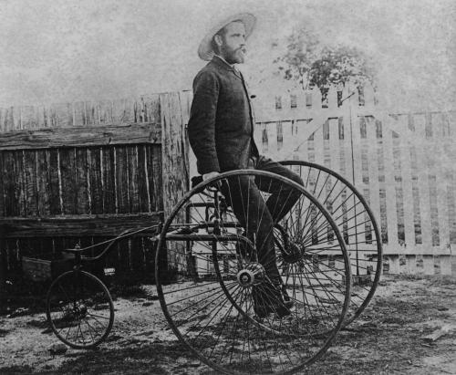 tea-lace:  fuckyeahvictorians:  my-ear-trumpet:  Queensland cyclist, R. James on a rear steering rotary tricycle, ca. 1884 Creator: Unknown Location: Possibly taken at the Sydney Bicycle Club Sports, August 1884. (from State Library of Queensland Flickr)